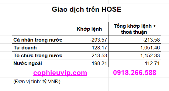 Thống kê giao dịch khớp lệnh trên HOSE